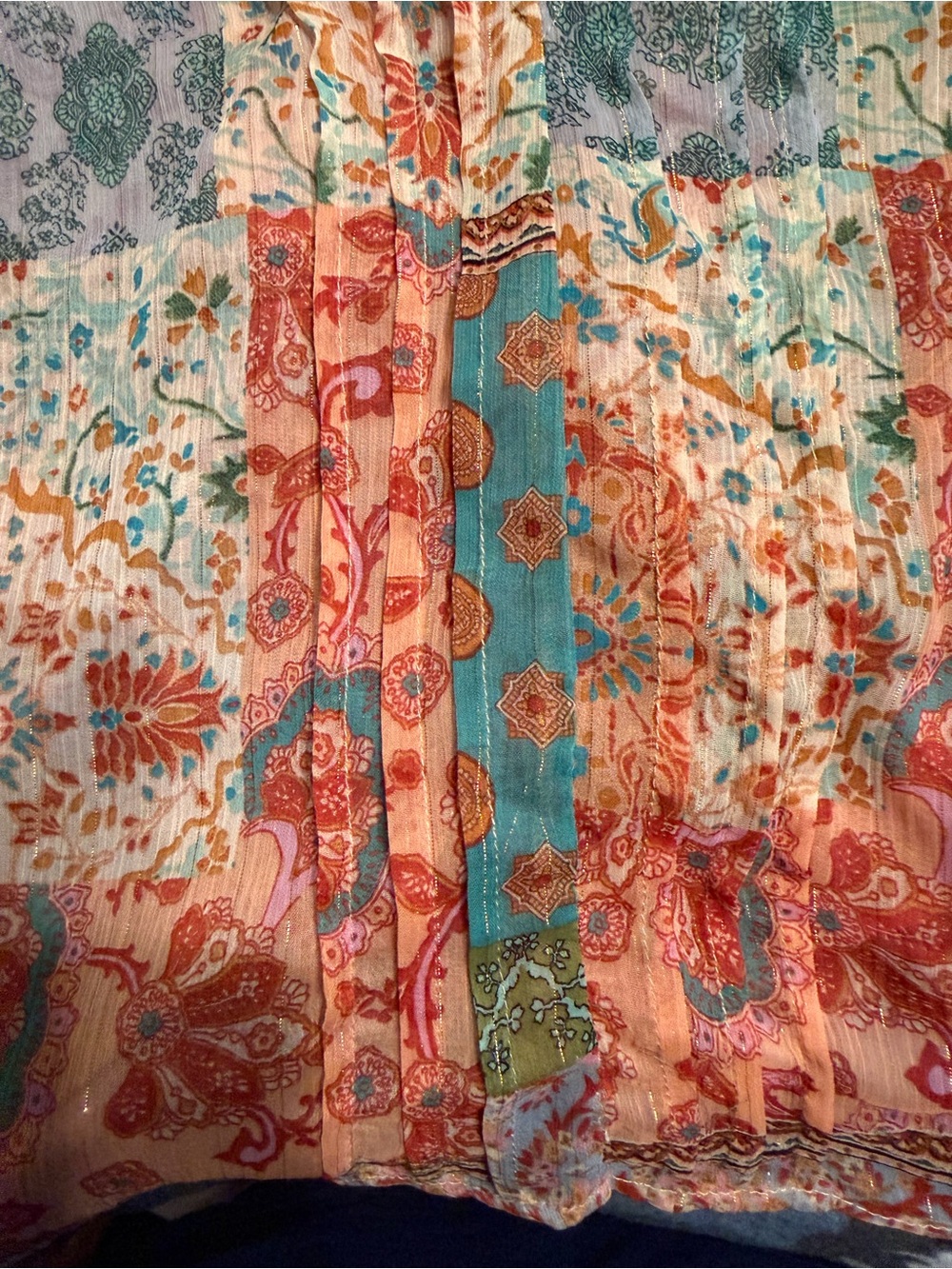 ZARA Sheer Patchwork Women’s Multicolor Shimmer Boho Blouse Sz L - Picture 7 of 11